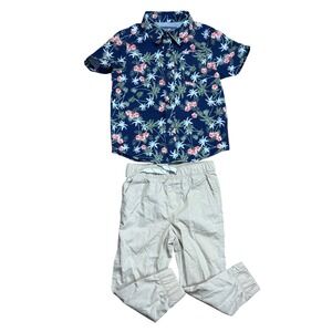 Eddie Bauer Kids 2T Tropical Palm Tree Shirt and Khaki pants 2pc Outfit Beach